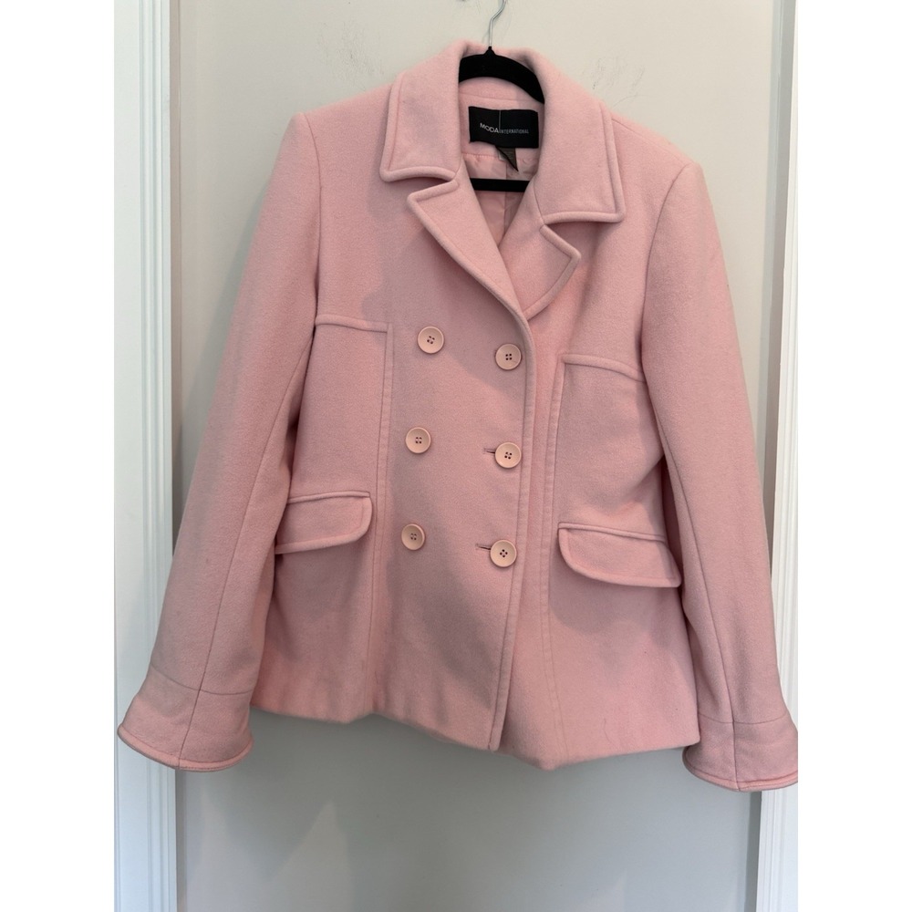 Moda International By Victoria's Secret Y2K Pink Pea Coat Sz L Wool Blend Preppy